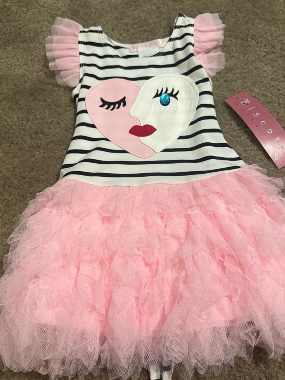 Biscotti Pink Tulle Stripe Heart Applique Dance Costume